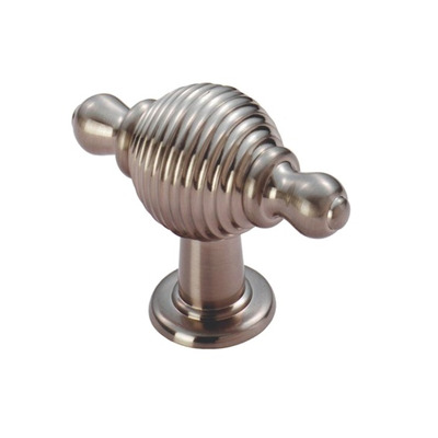 Carlisle Brass Fingertip Reeded Cupboard Knob With Finial Ears (73mm x 26mm), Satin Nickel - FTD600RSN SATIN NICKEL - 73mm x 26mm