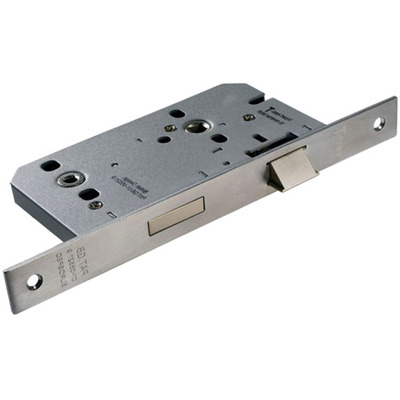 Eurospec DIN Bathroom Lock (Contract), Satin Stainless Steel Finish - DLE7855WC SATIN STAINLESS STEEL (RADIUS)