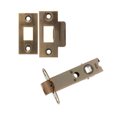 Atlantic 2.5, 3, 4 or 6 Inch Heavy Duty Tubular Latches (Bolt Through), Antique Brass - AL3AB 64mm (2.5 INCH) - ANTIQUE BRASS PLATES (Not Double Sprung)