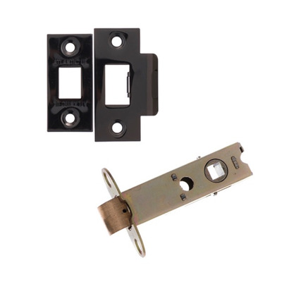 Atlantic 2.5, 3, 4 or 6 Inch Heavy Duty Tubular Latches (Bolt Through), Black Nickel - AL3BN 80mm (3 INCH) BLACK NICKEL PLATES (Double Sprung)