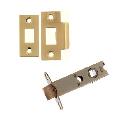 Atlantic 2.5, 3, 4 or 6 Inch Heavy Duty Tubular Latches (Bolt Through), Polished Brass - AL3PB 64mm (2.5 INCH) - POLISHED BRASS PLATES (Not Double Sprung)