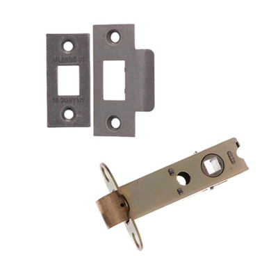 Atlantic 2.5, 3, 4 or 6 Inch Heavy Duty Tubular Latches (Bolt Through), Distressed Silver - AL3DS 101mm (4 INCH) DISTRESSED SILVER PLATES (Double Sprung)