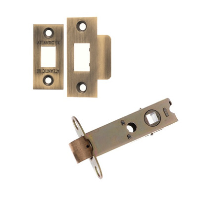 Atlantic 2.5, 3, 4 or 6 Inch Heavy Duty Tubular Latches (Bolt Through), Matt Antique Brass - AL3MAB 152mm (6 INCH) ANTIQUE BRASS PLATES (Double Sprung)