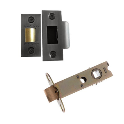 Atlantic 2.5, 3, 4 or 6 Inch Heavy Duty Tubular Latches (Bolt Through), Matt Gun Metal - AL3MBN 101mm (4 INCH) MATT GUN METAL PLATES (Double Sprung)
