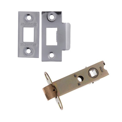 Atlantic 2.5, 3, 4 or 6 Inch Heavy Duty Tubular Latches (Bolt Through), Polished Chrome - AL3PC 152mm (6 INCH) ANTIQUE BRASS PLATES (Double Sprung)