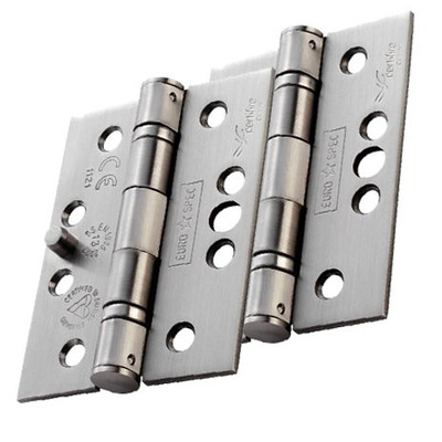 Eurospec Enduro 4 Inch Grade 13 CE Ball Bearing Security Hinges, Satin Stainless Steel - HIN1433SEC/13 (sold in pairs) SATIN (MATT) FINISH - 4 INCH SQUARE EDGE