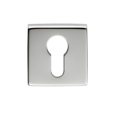 Carlisle Brass Manital Euro Profile Escutcheon On Square Rose, Polished Chrome - QE001CP (Sold In Singles) POLISHED CHROME - EURO PROFILE (CYLINDER HOLE)
