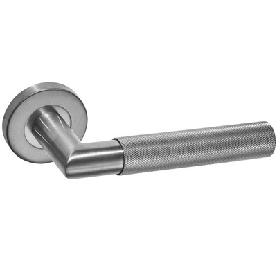 Access Hardware Knurled Door Handles On Round Rose, Satin Stainless Steel - B1910S (sold in pairs) SATIN STAINLESS STEEL