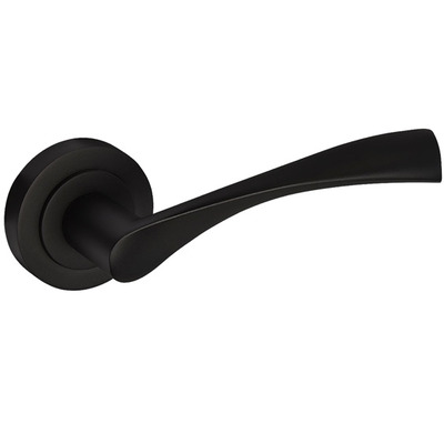 Access Hardware Wing Design Door Handles On Round Rose, Matt Black - D2210BL (sold in pairs) MATT BLACK