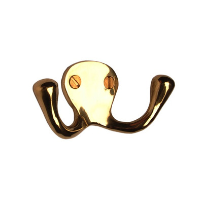 Cardea Ironmongery Double Coat Hook, Unlacquered Brass - AA096UNL UNLACQUERED BRASS