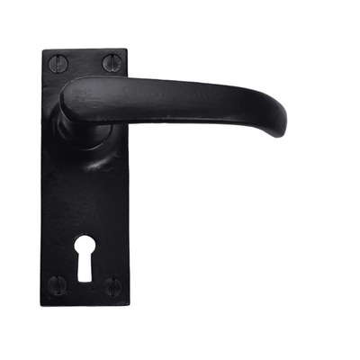 Cardea Ironmongery Curved Door Handle On Backplate, Black Iron - BI230 LOCK (WITH KEYHOLE)