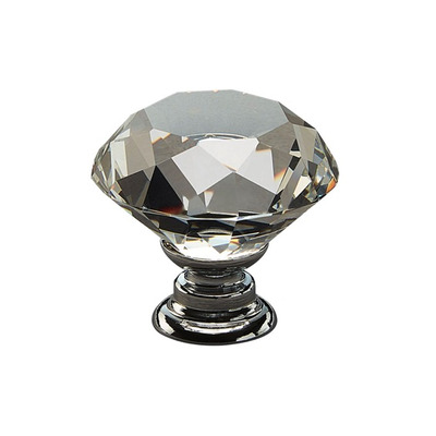 Access Hardware Designer Crystal Glass Cupboard Knob (30mm Diameter), Crystal Glass With Polished Chrome Base - X88031CY CRYSTAL CUPBOARD KNOB