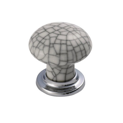 Carlisle Brass Fingertip Mushroom Pattern Porcelain Cupboard Knob, Midnight Blue Crackle With Polished Chrome Base - FTD630CPMC MIDNIGHT CRACKLE GLAZE - 36mm