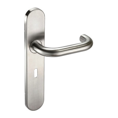 Access Hardware K Series DDA Door Handles On Backplate, Satin Stainless Steel - K123S (sold in pairs) EURO PROFILE LOCK (WITH CYLINDER HOLE) DIN STANDARD