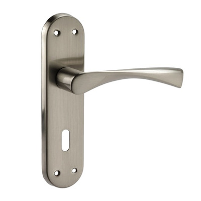 Access Hardware K Series Radius End Door Handles On Backplate, Satin Aluminium - K2213SA (sold in pairs) LOCK (WITH KEYHOLE)