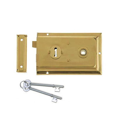 Frelan Hardware Reversible Rim Lock, Polished Brass - JL180PB POLISHED BRASS