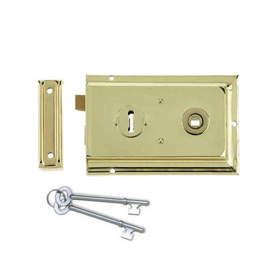 Frelan Hardware Reversible Rim Lock, Electro Brass - JL185EB ELECTRO BRASS