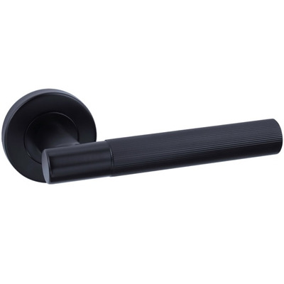 Access Hardware Ribbed Door Handles On Round Rose, Matt Black Finish - B0910BL (sold in pairs) MATT BLACK