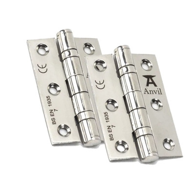 From The Anvil 3 Inch Ball Bearing Butt Hinges, Polished Stainless Steel - 49571 (sold in pairs)  POLISHED STAINLESS STEEL