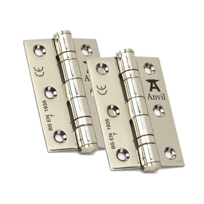 From The Anvil 3 Inch Ball Bearing Butt Hinges, Polished Nickel - 49581 (sold in pairs)  POLISHED NICKEL