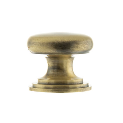Atlantic Old English Lincoln Solid Brass Victorian Cabinet Knob On Concealed Fix Rose (32mm OR 38mm), Antique Brass - OEC1232AB ANTIQUE BRASS - 32mm