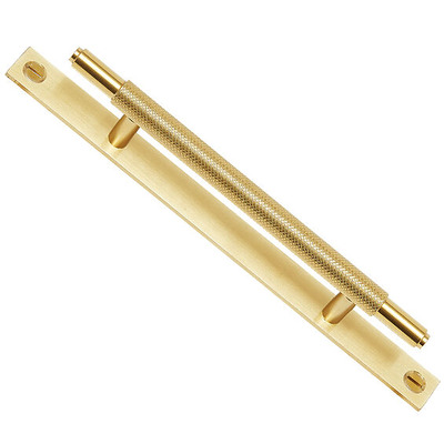 Access Hardware Knurled T-Bar Cabinet Handle On Backplate (96mm, 128mm OR 192mm c/c), Satin Brass - P110611SB SATIN BRASS - 96mm c/c