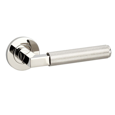 Alexander & Wilks Hurricane Knurled Door Handles On Round Rose, Polished Nickel PVD - AW200PNPVD (sold in pairs) POLISHED NICKEL PVD