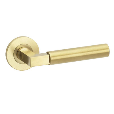 Alexander & Wilks Hurricane Plain Door Handles On Round Rose, Satin Brass PVD - AW201SBPVD (sold in pairs) SATIN BRASS PVD