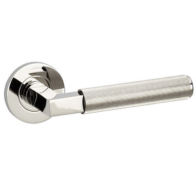 Alexander & Wilks Hurricane Reeded Door Handles On Round Rose, Polished Nickel PVD - AW202PNPVD (sold in pairs) POLISHED NICKEL PVD