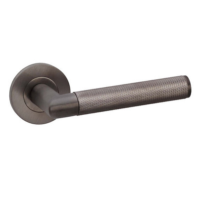 Alexander & Wilks Harrier Knurled Door Handles On Round Rose, Dark Bronze PVD - AW210DBZPVD (sold in pairs) DARK BRONZE PVD