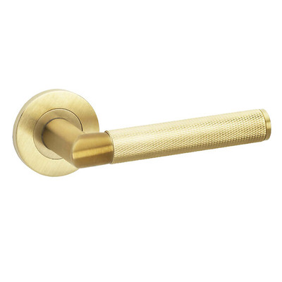 Alexander & Wilks Harrier Knurled Door Handles On Round Rose, Satin Brass PVD - AW210SBPVD (sold in pairs) SATIN BRASS PVD
