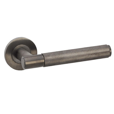 Alexander & Wilks Spitfire Knurled Door Handles On Round Rose, Dark Bronze PVD - AW220DBZPVD (sold in pairs) DARK BRONZE PVD