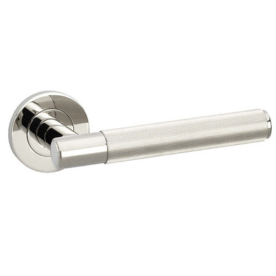 Alexander & Wilks Spitfire Reeded Door Handles On Round Rose, Polished Nickel PVD - AW222PNPVD (sold in pairs) POLISHED NICKEL PVD