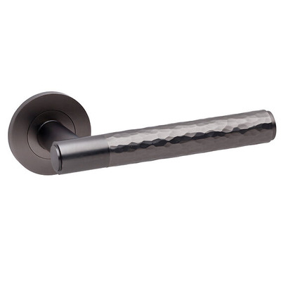 Alexander & Wilks Spitfire Hammered Door Handles On Round Rose, Dark Bronze - AW223DBZ (sold in pairs) DARK BRONZE