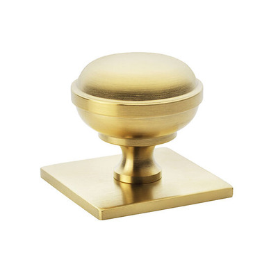 Alexander & Wilks Quantock Cupboard Knob On Square Backplate (34mm OR 38mm), Satin Brass PVD - AW826-SBPVD SATIN BRASS PVD - 38mm