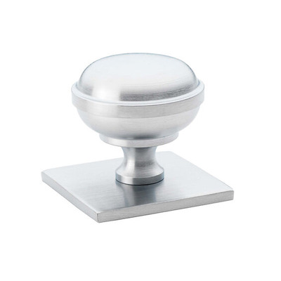 Alexander & Wilks Quantock Cupboard Knob On Square Backplate (34mm OR 38mm), Satin Chrome - AW826-SC SATIN CHROME - 34mm