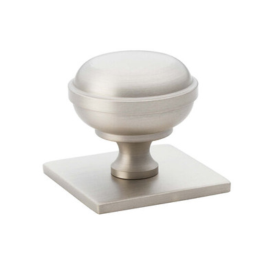 Alexander & Wilks Quantock Cupboard Knob On Square Backplate (34mm OR 38mm), Satin Nickel - AW826-SN SATIN NICKEL - 38mm