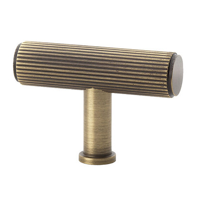 Alexander & Wilks Crispin Reeded T-bar Cupboard Knob (55mm Width), Antique Brass - AW801R-55-AB ANTIQUE BRASS