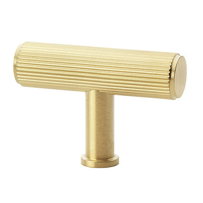 Alexander & Wilks Crispin Reeded T-bar Cupboard Knob (55mm Width), Satin Brass PVD - AW801R-55-SBPVD SATIN BRASS PVD