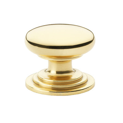 Alexander & Wilks Waltz Round Cupboard Knob On Stepped Rose (25mm, 32mm OR 38mm), Polished Brass - AW825-PBL POLISHED BRASS - 38mm