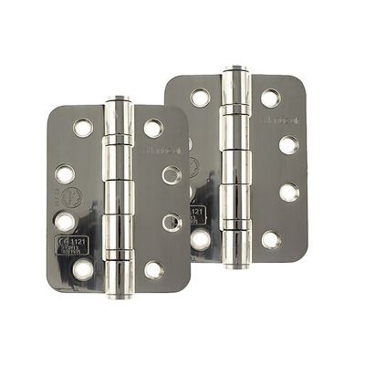 Atlantic 4 Inch Fire Rated Solid Steel Radius Corner Ball Bearing Hinges Grade 13, Polished Stainless Steel - AHR1433PSS (sold in pairs) POLISHED STAINLESS STEEL