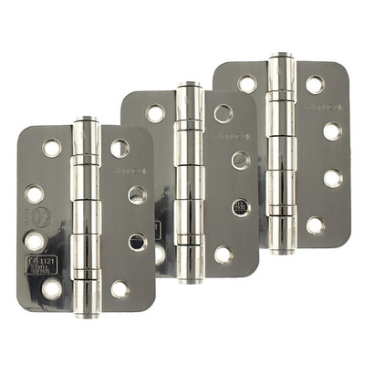 Atlantic 4 Inch Fire Rated Solid Steel Radius Corner Ball Bearing Hinges Grade 13, Polished Stainless Steel - AHR1433PSS(3) (sold in packs of 3) POLISHED STAINLESS STEEL - SET OF THREE