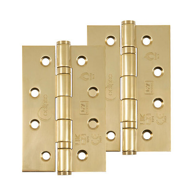 Frisco Eclipse Grade 7 - 4 Inch Stainless Steel Slim Knuckle Ball Bearing Hinge, Polished Brass - 14341EBP (sold in pairs) 4 INCH - POLISHED BRASS