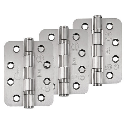 Frisco Eclipse Grade 13 - 4 Inch Stainless Steel Radius Ball Bearing Hinge, Satin Stainless Steel - PK869 (sold in packs of 3) 4 INCH - SATIN STAINLESS STEEL (RADIUS) - PACK OF 3