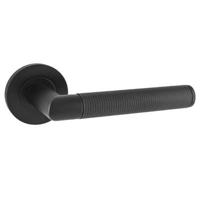 Alexander & Wilks Harrier Knurled Door Handles On Round Rose, Black - AW210BL (sold in pairs) BLACK