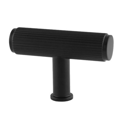 Alexander & Wilks Crispin Reeded T-bar Cupboard Knob (55mm Width), Black - AW801R-55-BL MATT BLACK