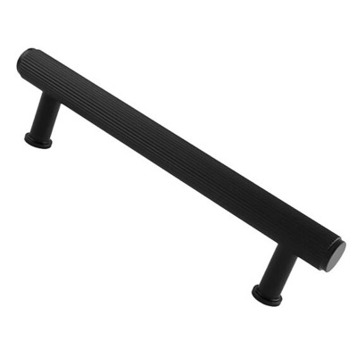 Alexander & Wilks Crispin Reeded T-Bar Cupboard Pull Handle (128mm, 160mm OR 224mm c/c), Black - AW809R-BL BLACK - 128mm c/c