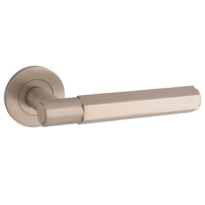 Alexander & Wilks Spitfire Hex Door Handles On Round Rose, Satin Nickel - AW224SN SATIN NICKEL