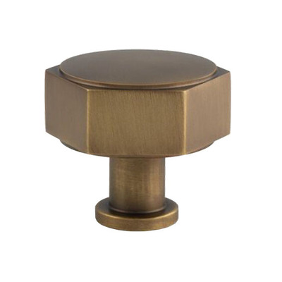 Alexander & Wilks Vesper Hex Cupboard Knob (33mm OR 40mm), Antique Brass - AW828-33-AB ANTIQUE BRASS - 33mm