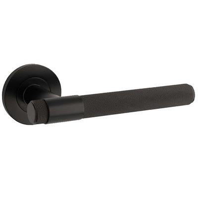 Alexander & Wilks Knurled Kingston Door Handles On Round Rose, Black - AW240BL BLACK